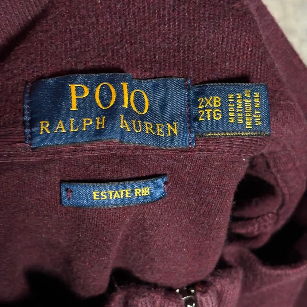 Polo Ralph Lauren Pullover Mens 2XB Burgundy Estate Rib Quarter Zip Sweater Logo